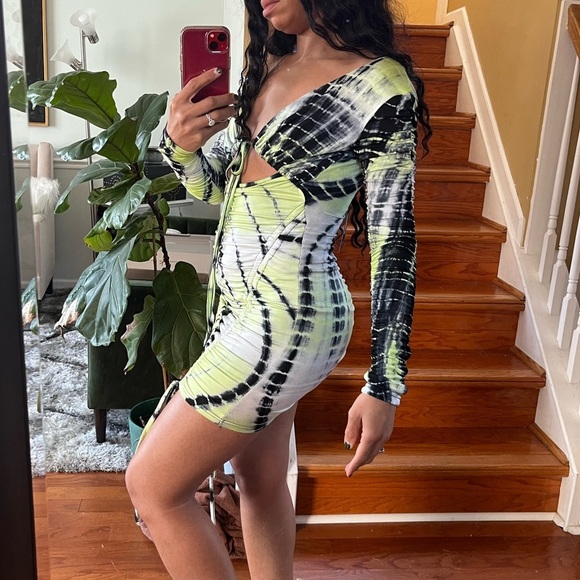Green Watch Me Ruche Tye Die Mini Dress by Fashion Nova - Picture 12 of 15
